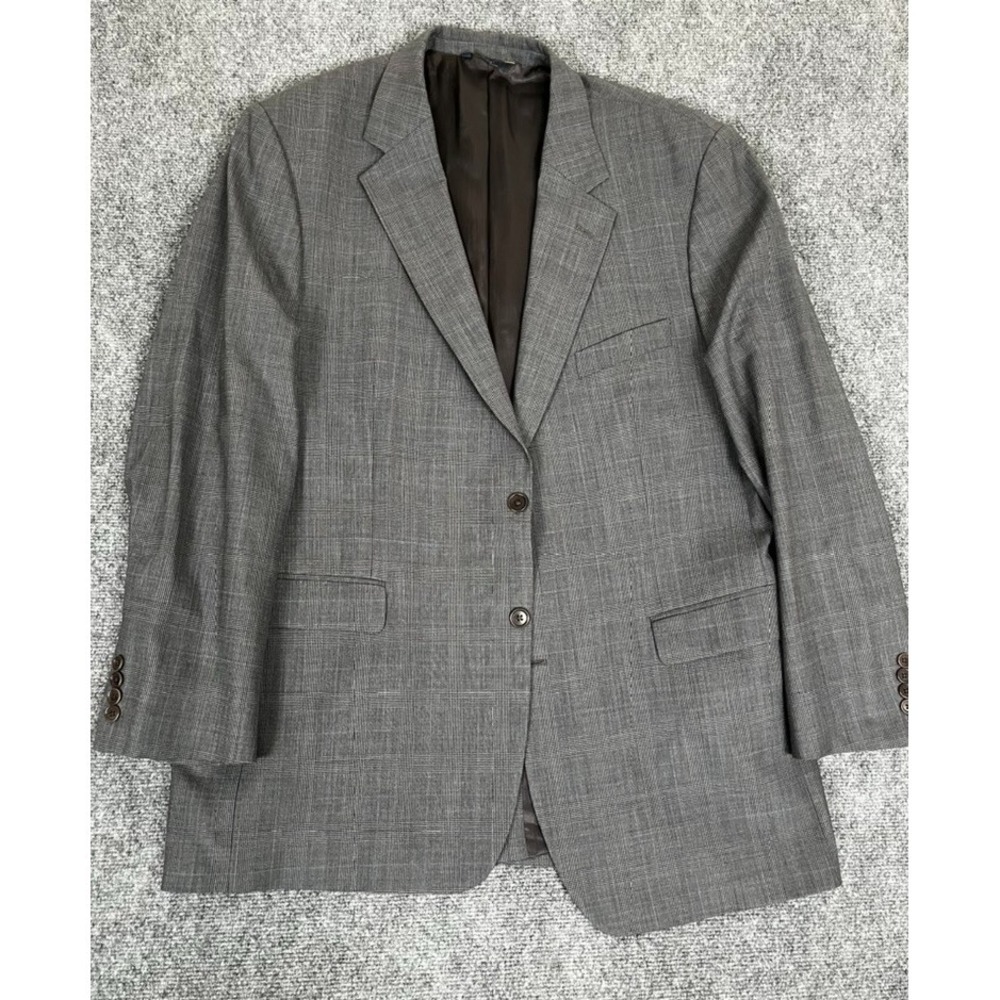 Brooks Brothers 346 Stretch Gray‎ Checked 97% Wool 3%L ycra Two Button Size 46 L